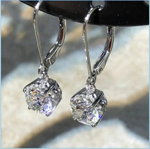 4Ct Round Cut Simulated Moissanite Drop &amp; Dangle Earrings 14k White Gold Plated - £59.78 GBP