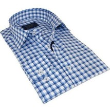 Men 100% Cotton Shirt Manschett Quesste Turkey Slim Fit 6012-05 Med Blue Checker image 4