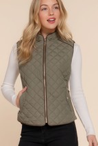 Women&#39;s Olive Suede Piping Quilted Padding Vest - $29.00