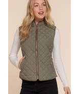 Women&#39;s Olive Suede Piping Quilted Padding Vest - $29.00