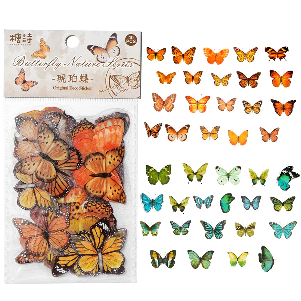 40pcs Colorful Butterfly Wings Stickers Epoxy Resin Fillings Plant Stick... - €3,25 EUR