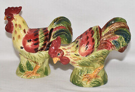 Vintage Ceramic Chicken Rooster Salt Pepper Shakers Hand Painted Chicken Figures - £11.69 GBP