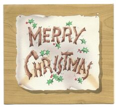 VINTAGE 1940s WWII ERA Christmas Greeting Holiday Card Merry Twigs &amp; Hol... - $14.83