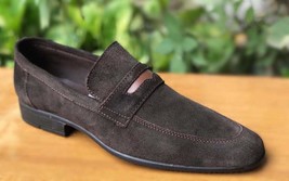 Handmade Men&#39;s Genuine Brown Suede Loafers &amp; Slip Ons Formal Moccasins Shoes 201 - £114.68 GBP