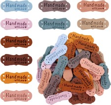50pcs Handmade Leather Labels Microfiber Colorful Leather Labels with Love Heart - £16.70 GBP