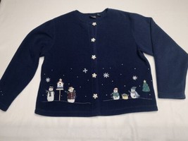 C &amp; B Sport Womans Size PL Blue Snowflake Button Fleece Christmas Sweater - £14.65 GBP