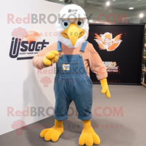 Peach Bald Eagle mascot costume character dressed with a Dungarees and Shoe lace - £976.16 GBP