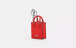 Coach NORTH/SOUTH Mini Tote Bag Charm Refined Pebble Leather Red - £83.87 GBP