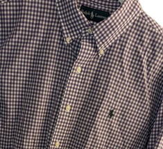 Ralph Lauren Shirt Adult Mens XL  Purple White Check Button Down Logo Ca... - £14.67 GBP