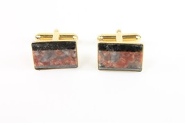 ✅ Vintage Pair Mens Black Onyx Brown Stone Rectangle Gold Plate Tone Jewelry Set - £5.81 GBP