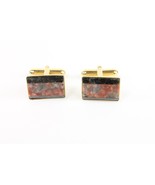 ✅ Vintage Pair Mens Black Onyx Brown Stone Rectangle Gold Plate Tone Jew... - £5.72 GBP