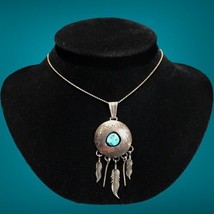 Southwest Sterling Silver and Turquoise Shadow Box Pendant 13 Grams 15” Necklace - £71.94 GBP