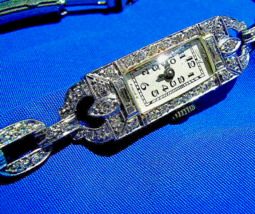 Earth mined Diamond Art Deco Watch Unique Design Vintage Platinum Case Working - £2,189.54 GBP