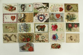 Vintage Early Paper Postcards 20PC Greeting Cards VALENTINES DAY Romance Couples - £17.15 GBP