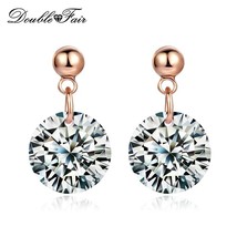 Double Fair Simple OL Style Cubic Zirconia Stud Earrings For Women Rose Gold Col - £7.74 GBP