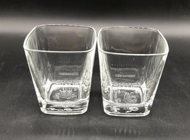Crown Royal Glass Set of 2 Embossed Lowball Rocks Tumbler Bar Heavy Square Pair - £15.98 GBP