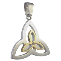 Double Triquetra Necklace Gold Stainless Steel Pendant Tinity Knot Jewelry - £15.97 GBP