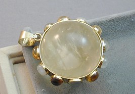 Huge Honey Calcite Sphere Moonstone Citrine Jeweled Pendant Estate - $125.00