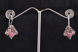 Silver Plated Handmade Round Fancy Stone Feminine Dangle Earrings For Women Wear - £23.77 GBP
