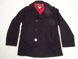 WOOLRICH Womens Black Double Breasted Recycled Wool Blend Coat Size 8 (USA) - $49.99