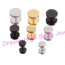 Earring straight barbells Round Ear Stud Titanium Black Steel Golden Frosted New - £41.95 GBP