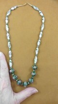 (v244-2) Green + white pink flower Cloisonne beaded Beads gold tone 24&quot; Necklace - £64.70 GBP
