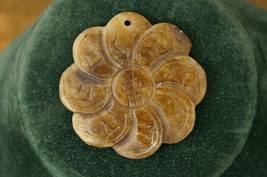 Vintage Hand Carved Floral Chinese Nephrite Jade Necklace Pendant 2&quot; - $19.79