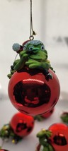 EIGHT Christmas FROGS ON RED BALLS Ornaments Resin &amp; Plastic ADORABLE! - £31.59 GBP