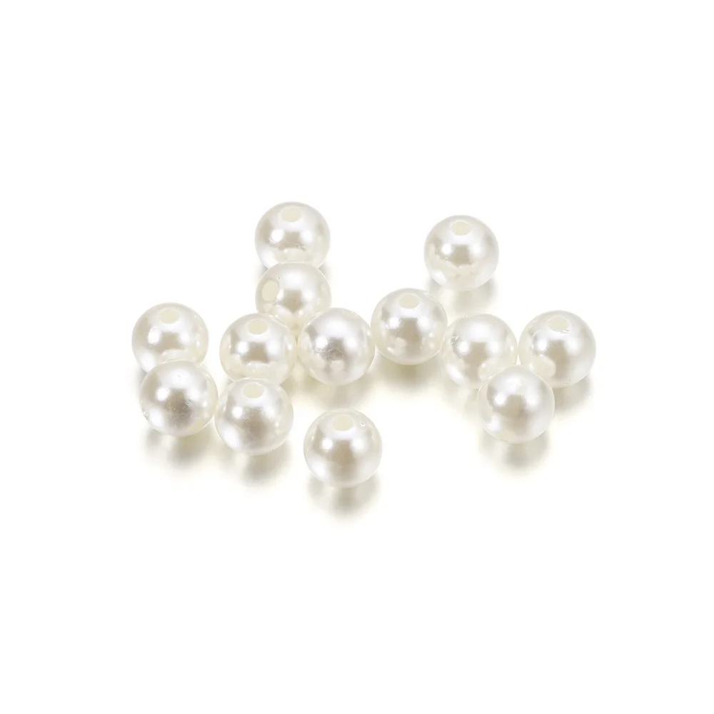 10-1000pcs/lot 3-20mm Straight Holes Acrylic Imitation  Beige celet Round Beads  - $54.43