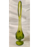 Vintage Viking Glass Green Swung Six Petal Art Glass Vase 13&quot; - £40.06 GBP