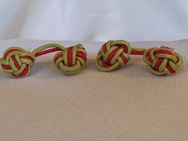 Men&#39;s vintage cufflinks cuff links silk knot yellow gold red braided - £12.86 GBP