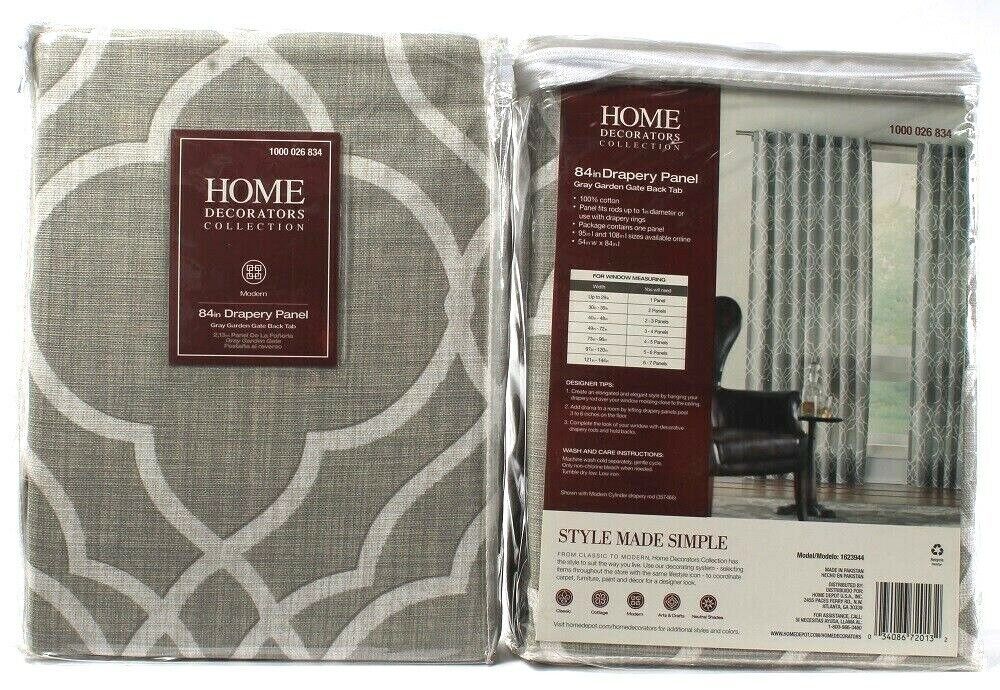 2 Home Decorators Collection Gray Garden Gate Back Tab Grommet 84" Drapery Panel - £38.70 GBP