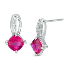 1.10CT Simulated Ruby &amp; Diamond Solitaire Drop Stud Earrings White Gold Plated - £36.78 GBP