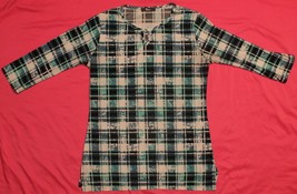 PINC SOFT CHECK PLAID STRETCH 3/4 SLEEVES TOP BLOUSE TUNIC KEYHOLE SIDE ... - £3.87 GBP