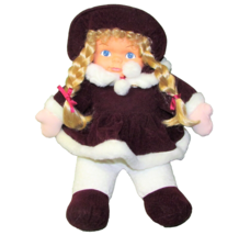 Vintage Mty Christmas Doll Soft Body Burgundy Dress Hat Blonde Braids Blue Eyes - £20.52 GBP