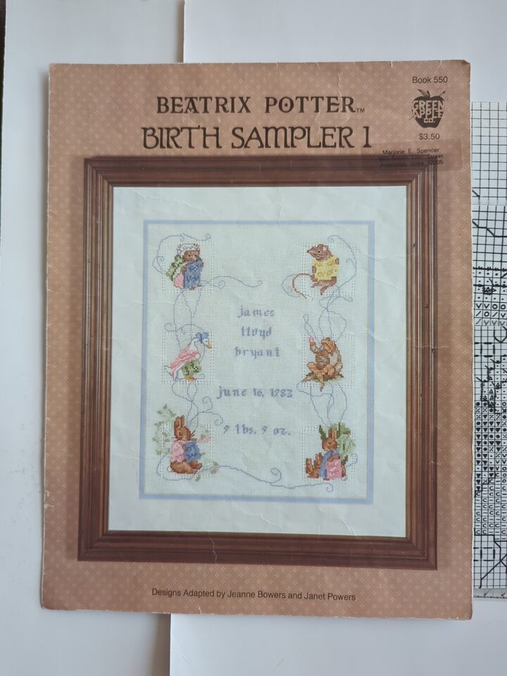 Green Apple Co # 550 Beatrix Potter Birth Sampler #1 Cross Stitch Pattern Chart - $18.99