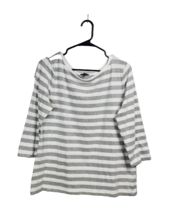Talbots Shirt Women&#39;s XL White Silver Striped Shimmery 3/4 Sleeve Cotton... - $22.44