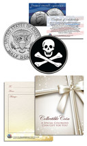 Skull &amp; Crossbones - Jfk Half Dollar Us Coin - Poker Card Guard Protector Cover - £6.70 GBP