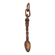 Figurative Carved Folk Art Whimsy Spoon with Chain of Locks Welsh Scanda... - $93.49