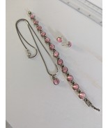 Pink Cat&#39;s Eye Pendant Necklace And Stud Earrings - $1,121.36 MXN