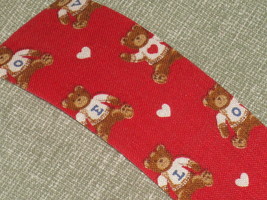 Red Teddy Bear Ribbon with Hearts Partial Roll Vintage Made in USA - £7.95 GBP