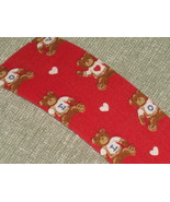 Red Teddy Bear Ribbon with Hearts Partial Roll Vintage Made in USA - £7.79 GBP