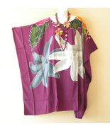 LT102 Floral Hand Painted Batwing 38" Midi Kimono Dolman Women Dress Up ... - $29.90