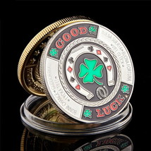 Souvenir Coin,Gold Green Clover,Good Luck Challenge Coin,Poker Card Token Coin  - £7.89 GBP