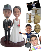 Personalized Bobblehead Stylish Wedding Couple Holding Hands With A Bouquet - We - £124.69 GBP