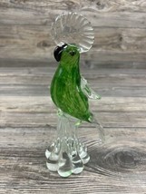 Murano Style Art Blown Glass Cockatiel Cockatoo Parrot (Green &amp; Clear) - $48.51