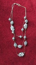&quot;&quot;3 Strand - Zebra Patterned Beads&quot;&quot; Necklace On Thin Silver Tone Chain - £6.99 GBP