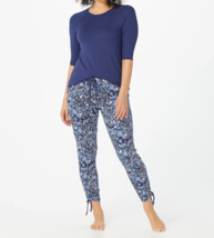 Cuddl Duds Smart Comfort Short Sleeve Tee &amp; Cropped Pant Set- NAVY/PAISLEY, M - £23.91 GBP