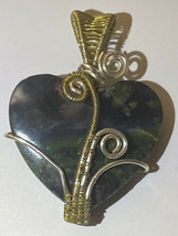 Necklace Pendant Fluorite Stone Heart wrapped w/ Silver &amp; Copper Wire - £9.11 GBP