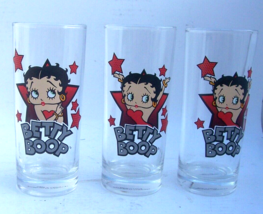 BETTY BOOP 3 Glass Set  8 oz. TUMBLERS &quot;Just Kissen&quot; Vintage - 6&quot; Tall 2... - $12.84